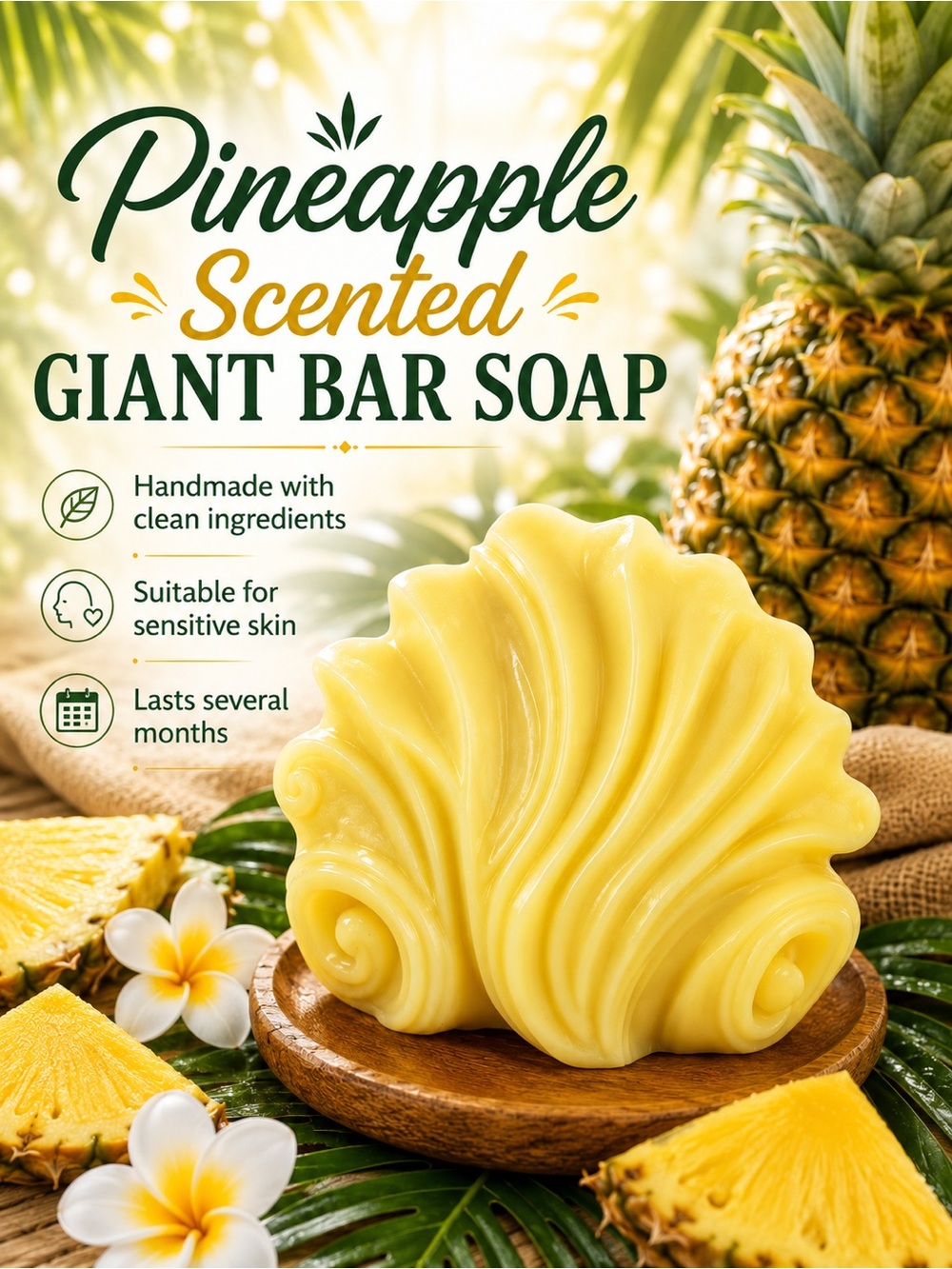 Hand Crafted “Pineapple” Giant Bar Soap (13.5 oz)